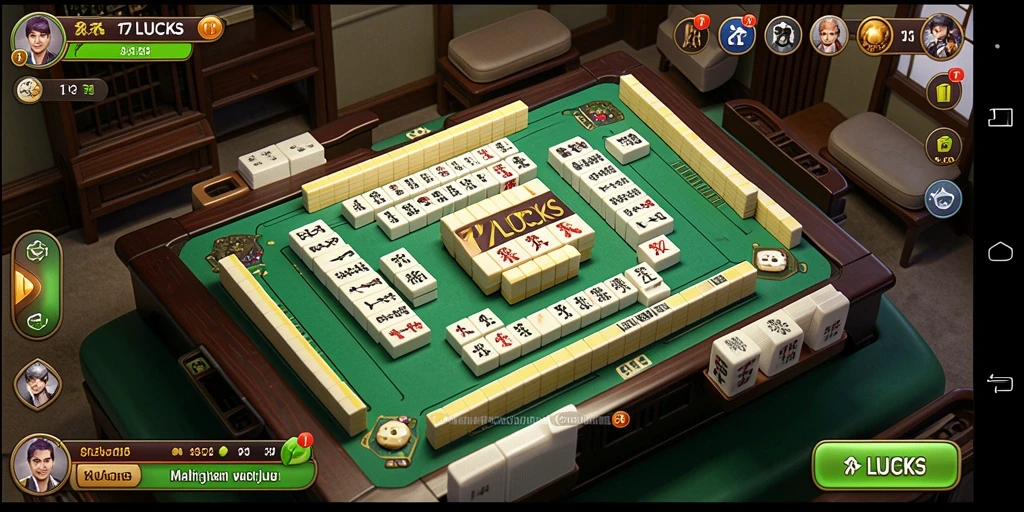 Screenshot gameplay 77LUCKS menampilkan ubin Mahjong yang berwarna-warni.