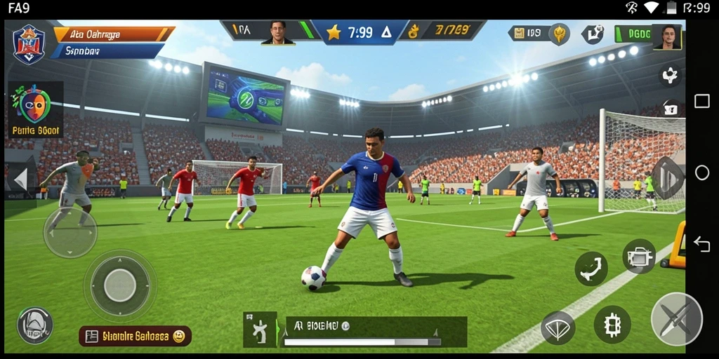 Screenshot FA99 yang menunjukkan aksi seru dalam pertandingan olahraga.