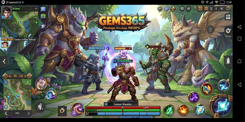 Tampilan gameplay GEMS365 yang epik di dunia fantasi.