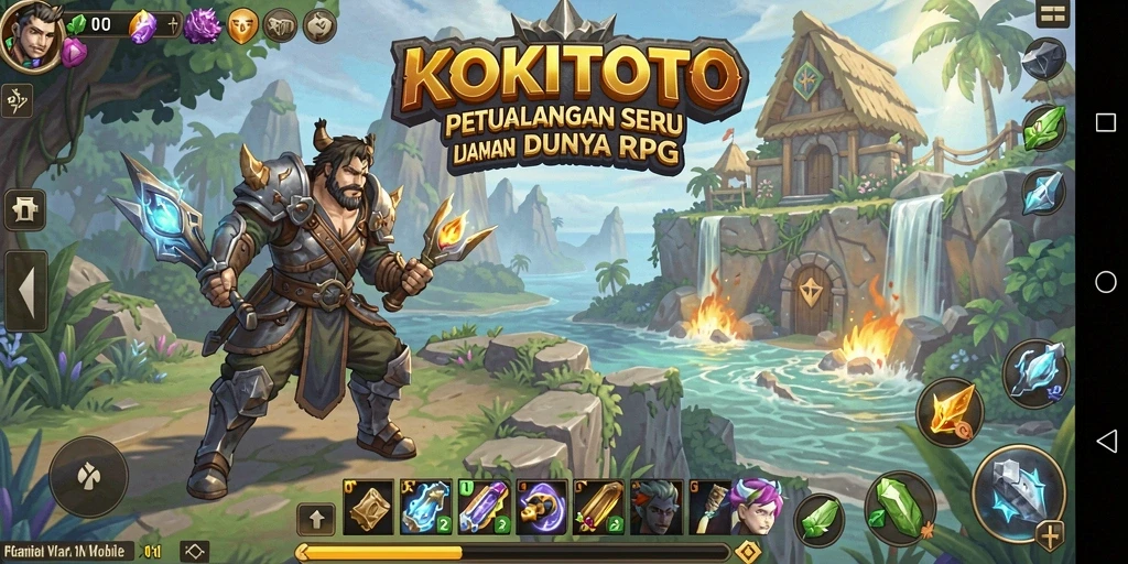 Tangkapan layar KOKITOTO menampilkan pertarungan seru dalam dunia RPG.