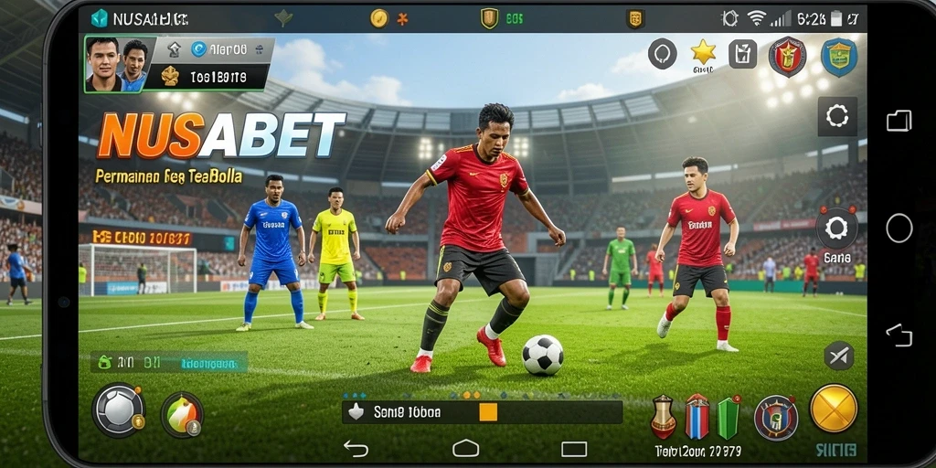 Screenshot gameplay NUSABET menampilkan aksi seru dalam pertandingan sepak bola.