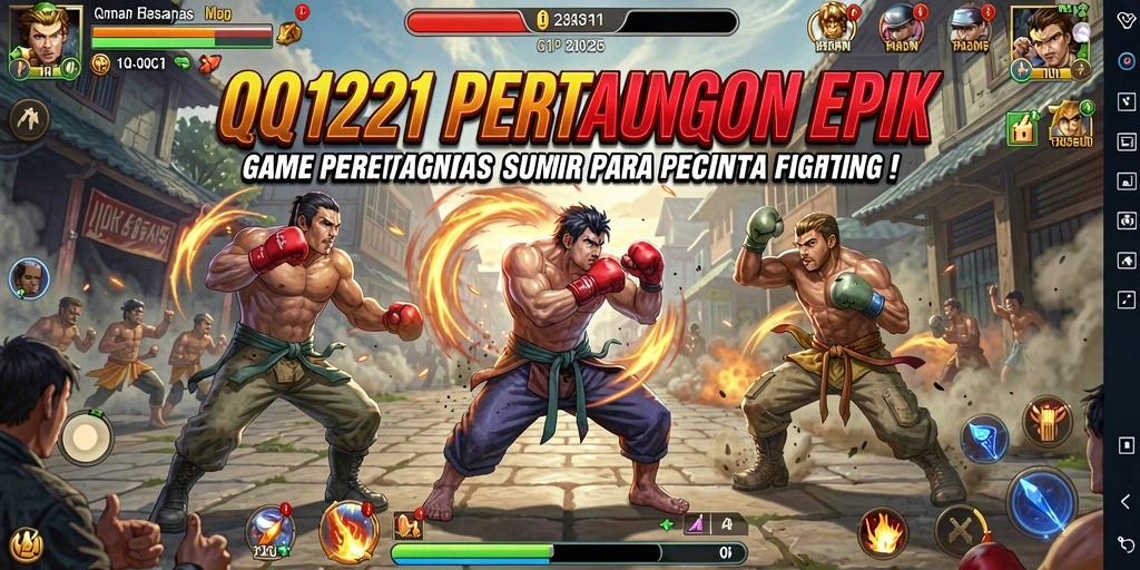 Screenshot gameplay QQ1221 yang menunjukkan pertarungan seru.