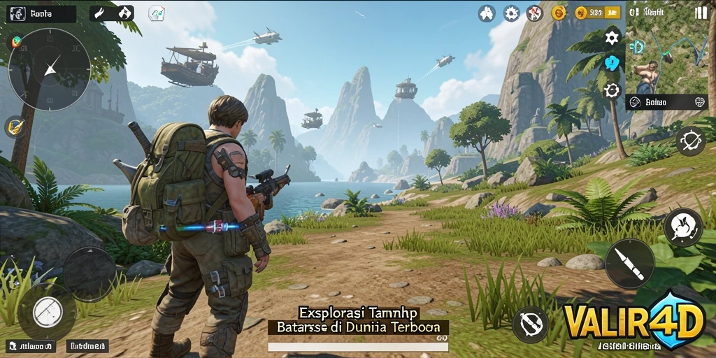 Tangkapan layar gameplay <strong>VALIR4D</strong> yang menunjukkan eksplorasi dunia terbuka yang luas.